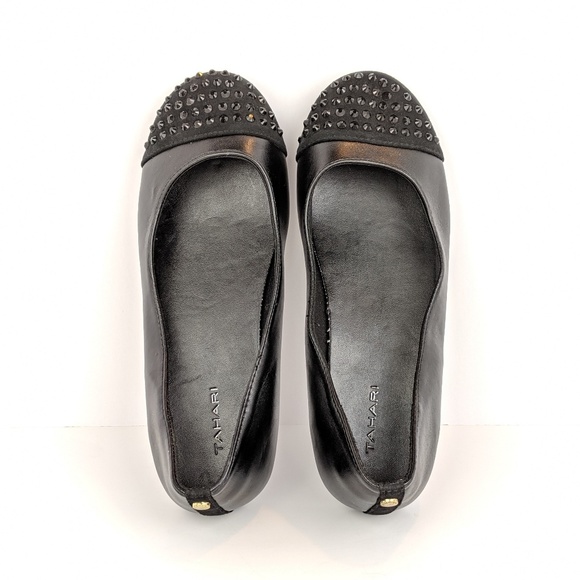 Tahari Lilah Beaded Leather Suede Flats 4 - Picture 2 of 8